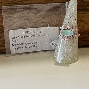Ring Bomb Party Natural Fusion Aqua Quartz on Rose Gold Size 7